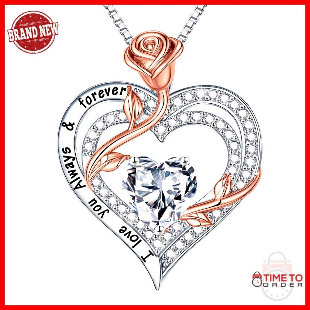 1 Carat Moissanite Rose Heart Pendant Necklace, Sterling Silver, Gift